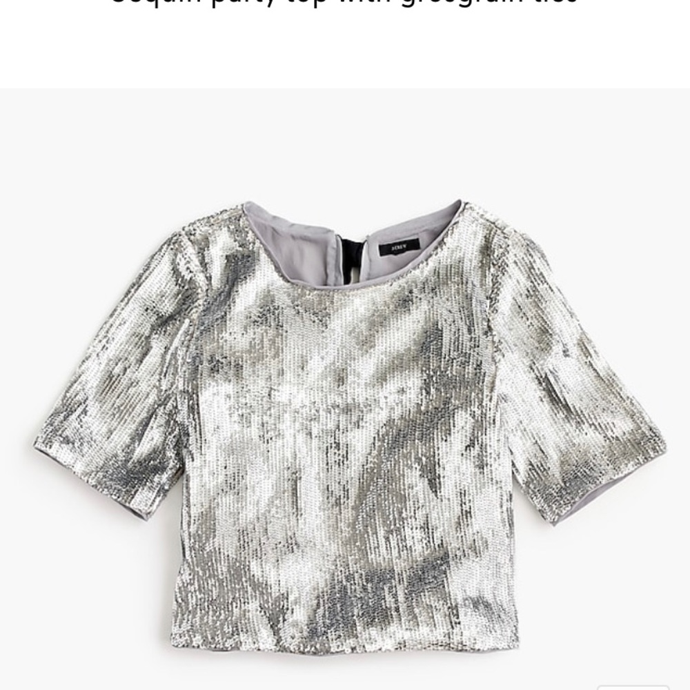 Silver sequin top with Black grosgrain ribbon.